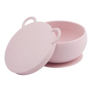 Bol bébé avec ventouse et couvercle en silicone – Rose