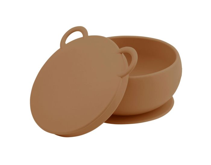 Bol bébé avec ventouse et couvercle en silicone – Marron