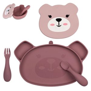Coffret repas en silicone l Ourson rose