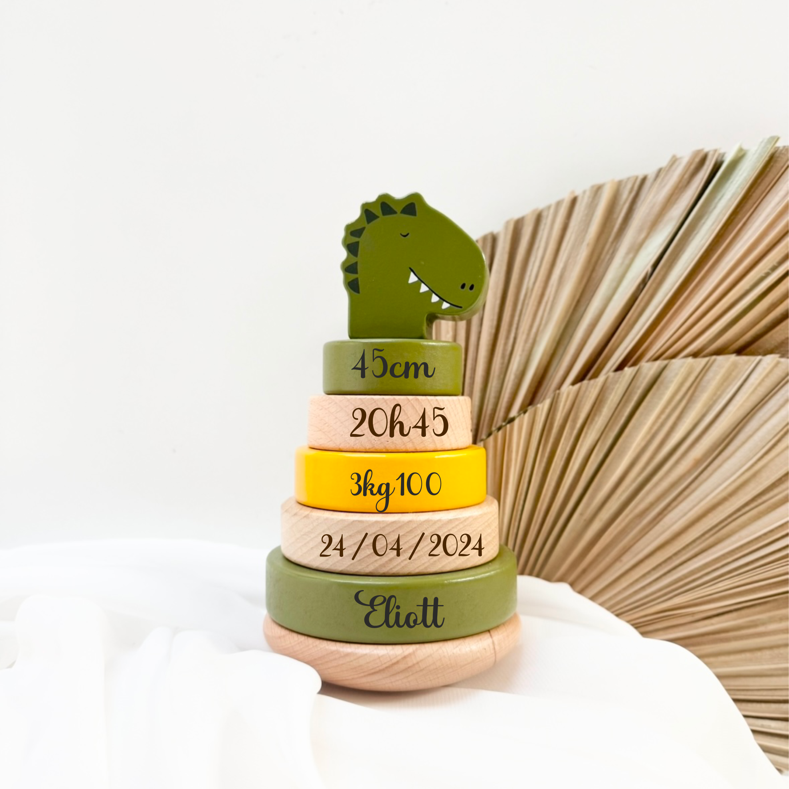 Tour à empiler personnalisée avec anneaux – Dino