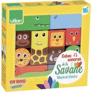 Cubes sonores en bois VILAC Les animaux de la savane