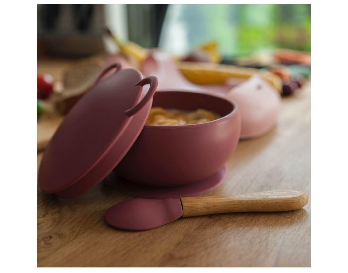 Bol bébé avec ventouse et couvercle en silicone – Marron – Image 2