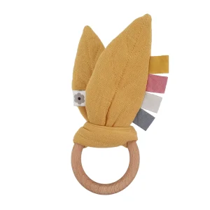 Hochet bébé bois et tissu SUMMERVILLE ORGANIC Jaune