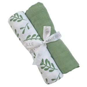 Lot langes en Mousseline Bio SUMMERVILLE ORGANIC Floral & vert basilic