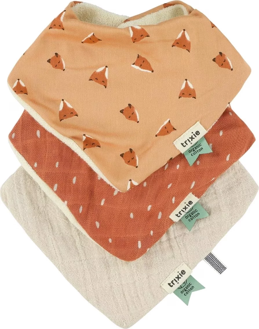 Bavoir/bandana en coton biologique TRIXIE Fierce Fox (set de 3 pièces)