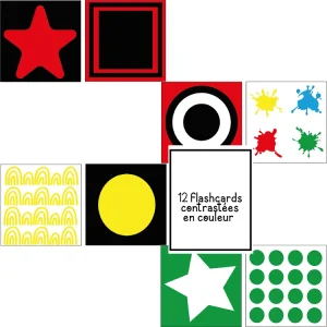 12 flashcards contrastées en couleur (3 à 6 mois) (Formes géométriques)