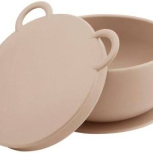 Bol bébé avec ventouse et couvercle en silicone – Beige