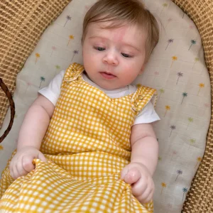 Gigoteuse bébé réversible en coton bio JOLI NOUS Vichy jaune et petites feuilles
